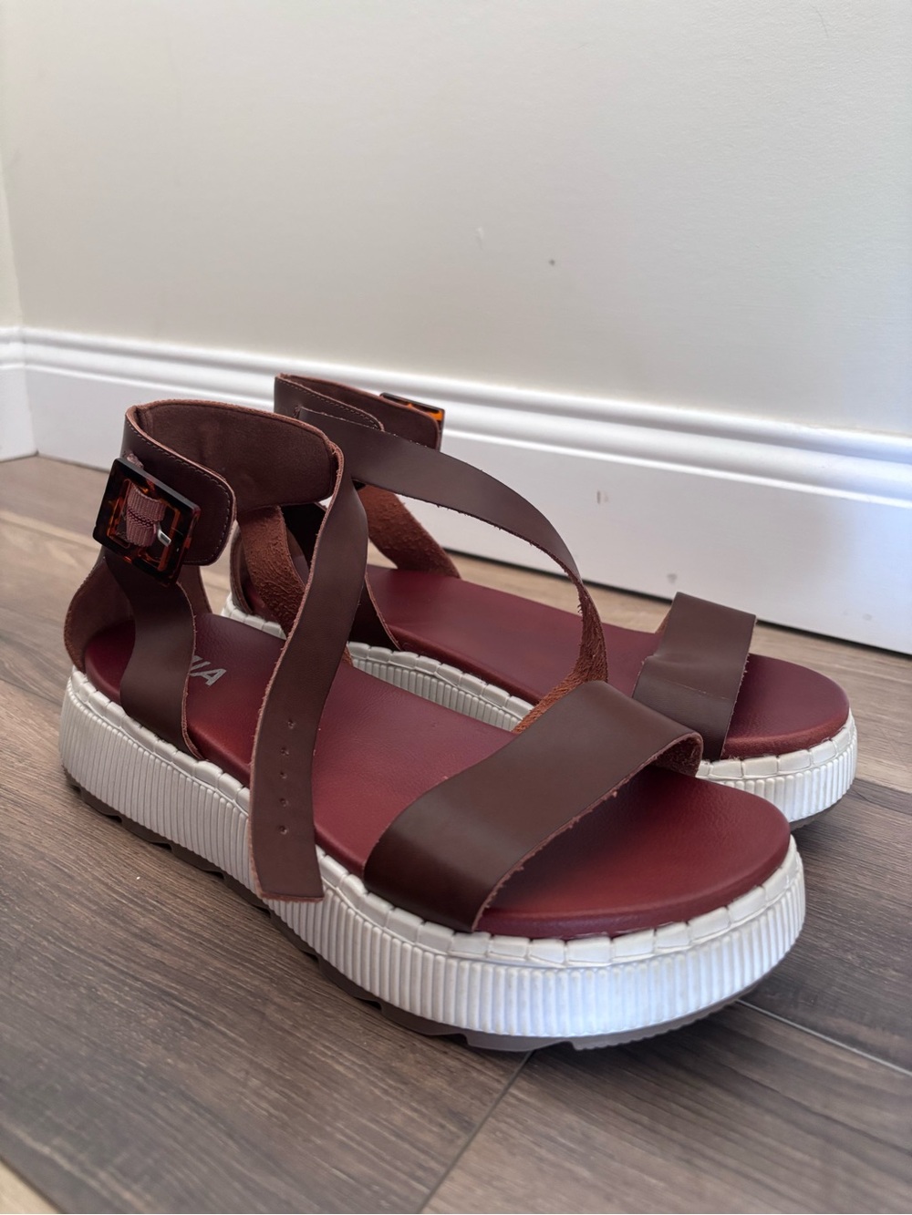 MIA Brown Platform Ankle-Strap Sandals with White Sole